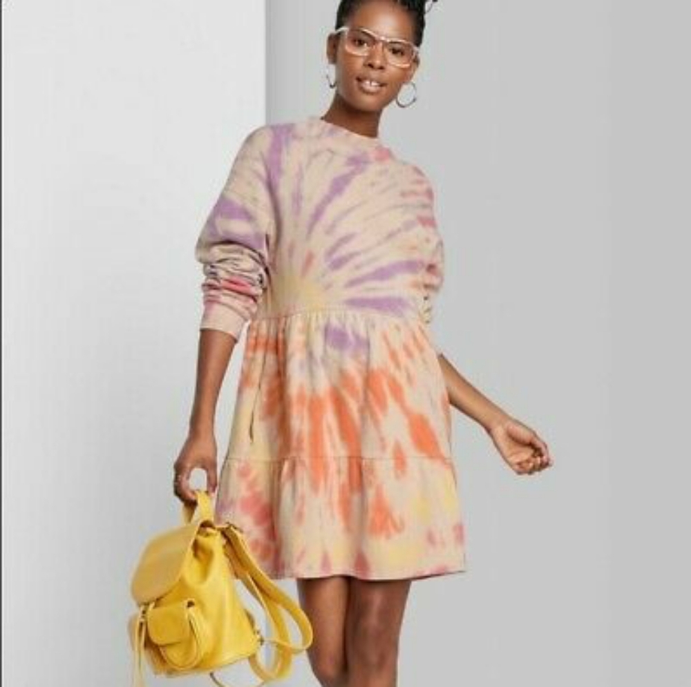Mini Dress Swing Skirt Tiered Tie Dye Pastel - Picture 2 of 14